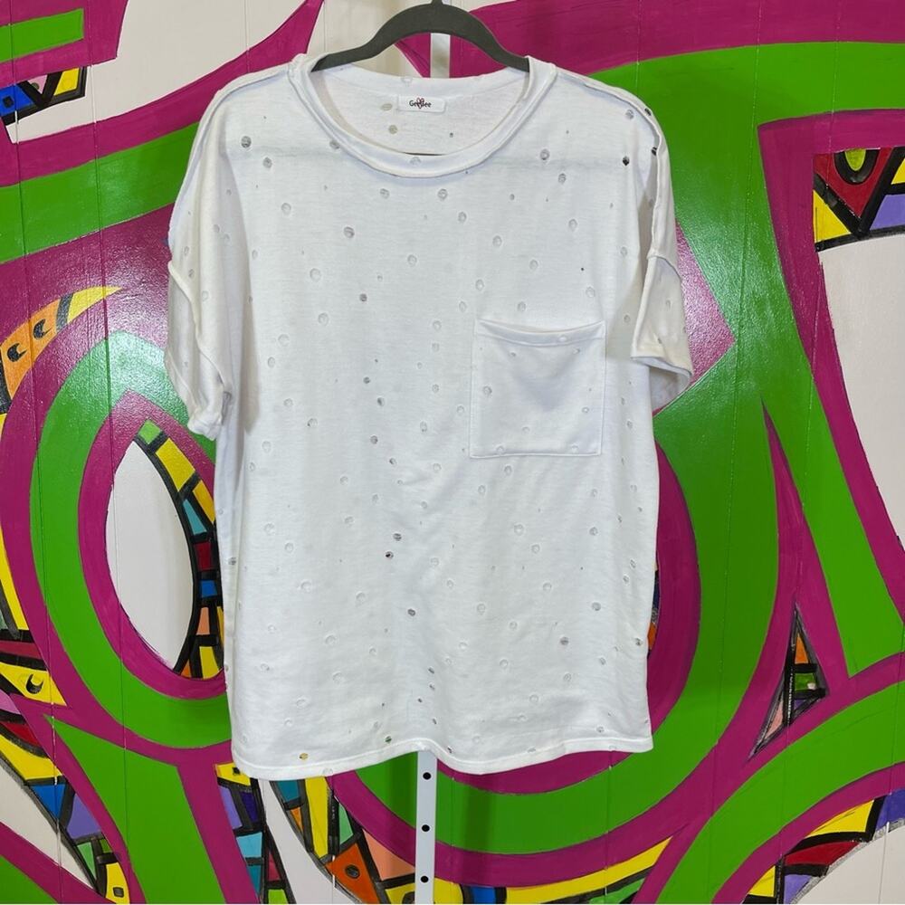 GeeGee, Holey White Fashion T-Shirt. Size Medium. Excellent condition!
